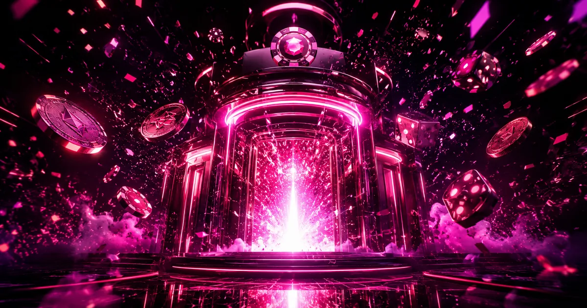 A neon portal powering on amid bursts of light, evoking a brand-new casino launch